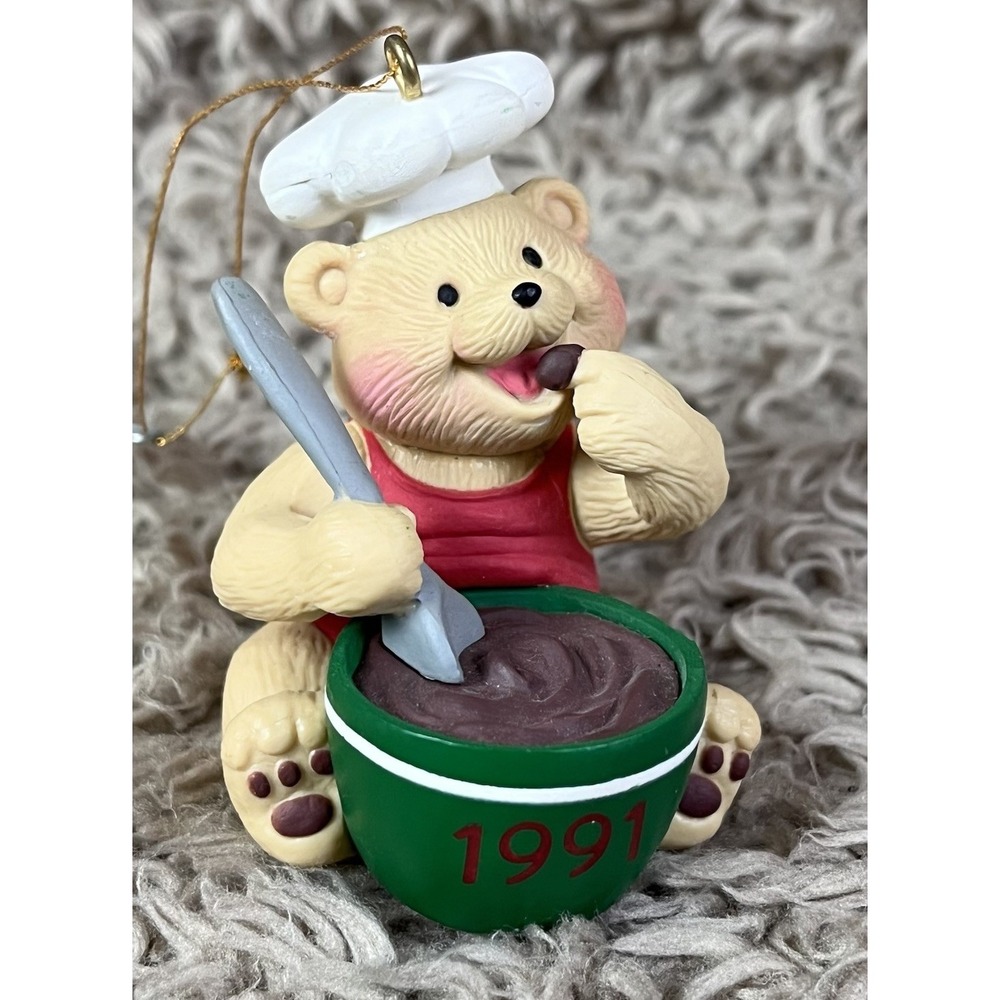 Baker Bear Christmas Ornament 1991 American Greetings Chocolate Pudding Bowl